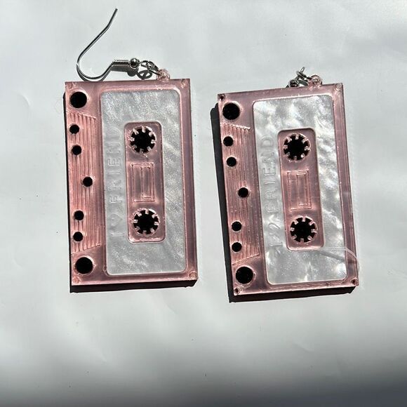 Pink Cassette Tape Drop Earrings - Picture 1 of 4